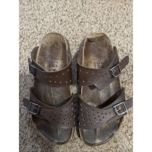 Birkenstock Birkis Sz 37 240  Leather Cork Brown Sliders Buckle Sandals
